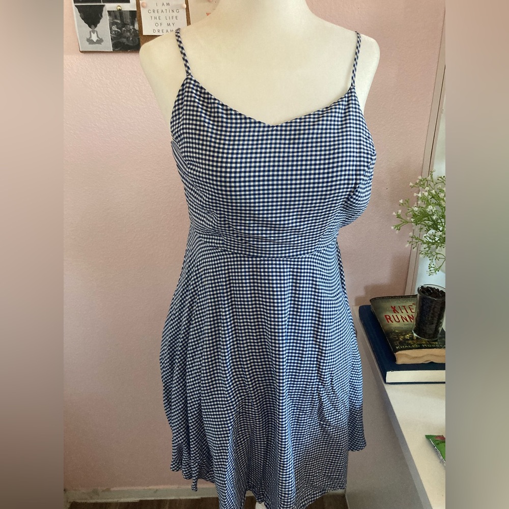 Size XS- Blue and white plaid checkered dress old navy